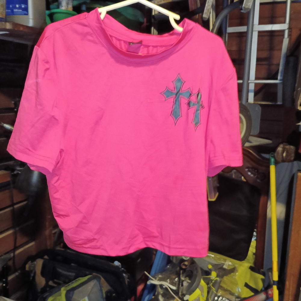 SHEIN Bright Pink Kids Tee with Cross Design